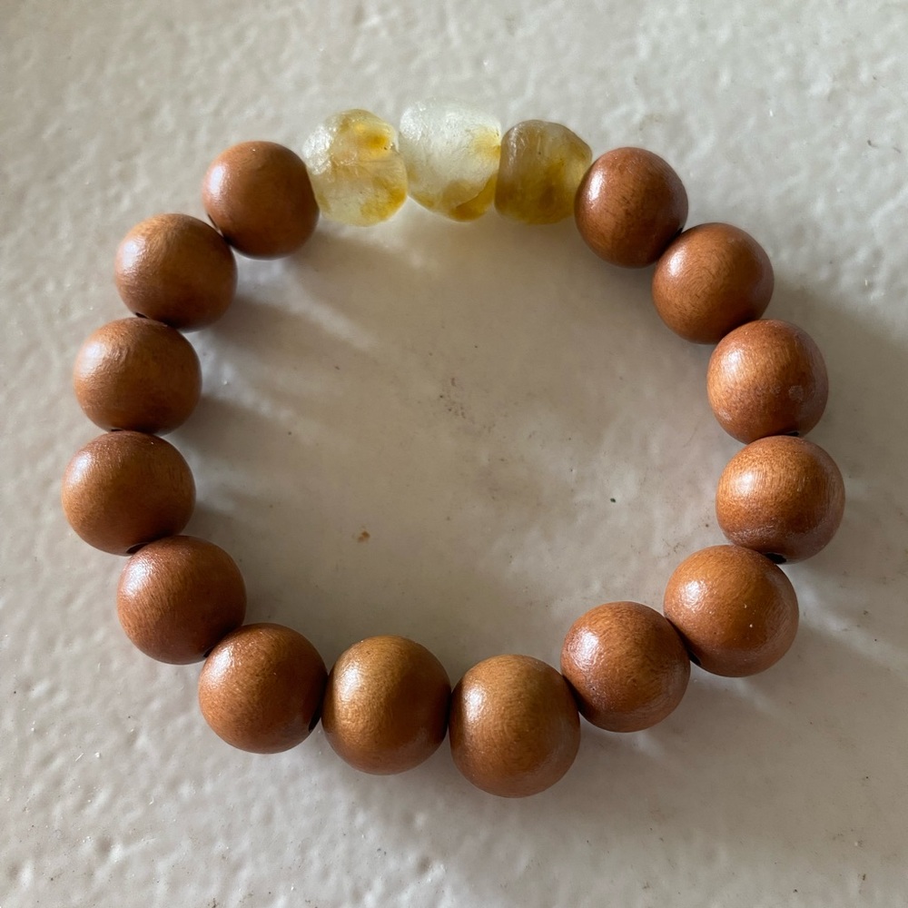 Wooden Beaded & Recycled Glass Stretch Bracelet
